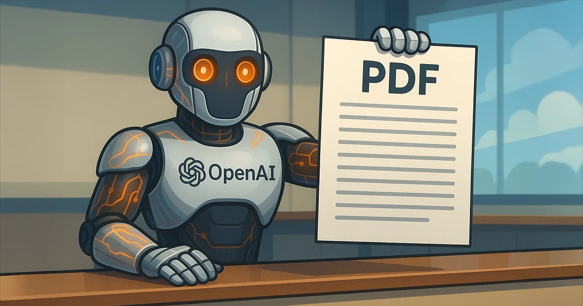 OpenAI Roboter hält eine PDF Datei in der Hand